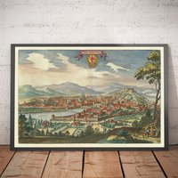 Alte Karte Von Florenz, Italien, 1640 Matthäus Merian - Firenze, Duomo, Arno, Ponte Vecchio, Uffizien, Birdseye Gerahmt, Ungerahmt von OldmapsShop