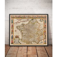 Alte Karte Von Frankreich, 1627 John Speed - Belgien, Normandie, Bretagne, Cote D'azur, Pyrenäen Gerahmtes, Ungerahmtes, Handkoloriertes Geschenk von OldmapsShop