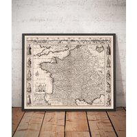 Alte Karte Von Frankreich, 1627 John Speed - Belgien, Normandie, Bretagne, Cote D'azur, Pyrenäen Gerahmtes, Ungerahmtes Monochromes Geschenk von OldmapsShop