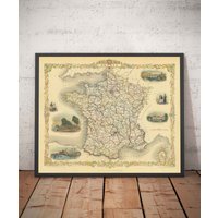 Alte Karte Von Frankreich, 1851 - Paris, Calais, Toulouse, Nizza, Bordeaux, Departements & Grafschaften Handkoloriert Gerahmt, Ungerahmt von OldmapsShop