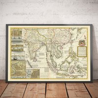 Alte Karte Von Indien & Südostasien, 1717, Moll - Kolonialostindien, China, Malaysia, Thailand, Singapur, Indonesien Gerahmtes Ungerahmtes Geschenk von OldmapsShop