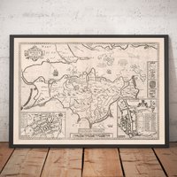 Alte Karte Der Isle Of Wight, 1611 Von John Speed - Newport, Ride, Cowes, Sandown, Shanklin, Southampton Monochrom Gerahmt Oder Ungerahmt von OldmapsShop
