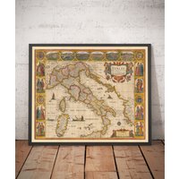 Alte Karte Von Italien, 1627 John Speed - Korsika, Sardinien, Sizilien, Venedig, Rom, Der Papst, Adria, Kroatien Gerahmte, Ungerahmte von OldmapsShop
