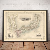 Alte Karte Von Japan & Korea, 1851 Tallis Und Rapkin - Norden, Kyushu, Honshu, Shikoku, Hokkaido, Tokyo, Seoul Gerahmt, Ungerahmt von OldmapsShop
