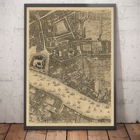 Alte Karte Von London John Rocque 1746, F2 - Tower Of London, Shad Thames, St Katherine Dock, Hamlets Bermondsey Gerahmtes Ungerahmtes Geschenk von OldmapsShop