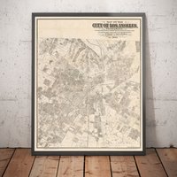 Alte Karte Von Los Angeles, 1887 - Seltene Stadtplan Innenstadt, Chinatown, Bankenviertel, Skid Row, Mode Geschenk Ohne Rahmen von OldmapsShop