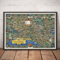 Alte Karte Von Melbourne, Victoria John Power Studios, 1934 - Innenstadt, Bahnhof, Parks, Zoo, Strand, Yarra River Gerahmtes, Ungerahmtes Geschenk von OldmapsShop