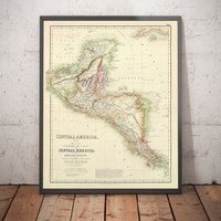 Alte Karte Von Mittelamerika & Maya-städten, 1872 Fullarton - Panama, Costa Rica, Nicaragua, Guatemala, Belize, Ruinen Gerahmte Ungerahmte von OldmapsShop