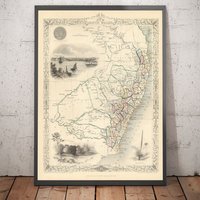 Alte Karte Von New South Wales Australien, 1851 Tallis & Rapkin - Sydney, Newcastle, Brisbane, Botany Bay, Nsw Counties Geschenk Mit Rahmen von OldmapsShop