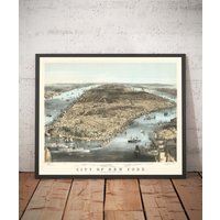 Alte Karte Von New York City 1856 - Birds Eye Chart Nyc Manhattan, Bankenviertel, Batterie, East & Hudson Rivers Gerahmtes Ungerahmtes Geschenk von OldmapsShop