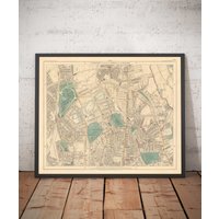 Alte Karte Von Nord-London, 1891 - Finsbury Park, Hackney Downs, Stoke Newington, Clapton N4, N5, N15, N16, E5 Mit Farbigem Rahmen, Geschenk Ohne von OldmapsShop