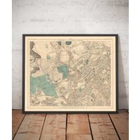 Alte Karte Von Nord-London Im Jahr 1891 - Highgate, Hampstad Heath, Bottom, Crouch End N6, N8, N19, N7, Nw3 Nw5 Mit Farbigem Rahmen, Geschenk Ohne von OldmapsShop