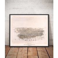 Alte Karte Von San Francisco Im Jahr 1868 - Birds Eye, Bay Area, Golden Gate, Goldrausch, Nob Hill, North Beach Mit Rahmen Handkoloriert von OldmapsShop