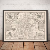 Alte Karte Von Staffordshire, 1611 Speed - Stafford, Wolverhampton, Stoke-On-Trent, Birmingham, Walsall, Dudley Mit Rahmen Ohne von OldmapsShop