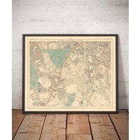 Alte Karte Von Süd-London, 1891 - Clapham, Balham, Brixton, Tooting, Common, Park Sw2, Sw4, Sw12, Sw17, Sw11 Farbe Gerahmt, Ungerahmtes Geschenk von OldmapsShop