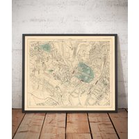 Alte Karte Von Südost-London, 1891 - Norwood, Crystal Palace, Penge, Sydenham Se27, Se19, Se20, Se26 Mit Farbigem Rahmen, Geschenk Ohne Rahmen von OldmapsShop