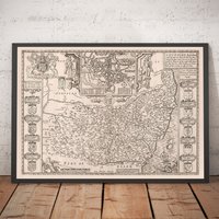 Alte Karte Von Suffolk, 1611 Speed - Ipswich, Lowestoft, Bury St Edmunds, Haverhill, Felixstowe Monochrom Gerahmt Oder Ungerahmt von OldmapsShop