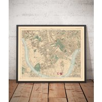 Alte Karte Von West London, 1891 - Fulham, Brompton, Battersea, Hammerschmied Sw6, Sw10, Sw15, Sw18, Sw11 Sw5, W6 W14 Geschenk Farbig Gerahmt von OldmapsShop