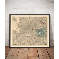 Alte Karte Von West London - Notting Hill, Kensington, Portobello Road, Shepherds Bush, Bayswater W11 W2 W8 Sw7 W14 W6 W12 W10 Farbig Gerahmt von OldmapsShop