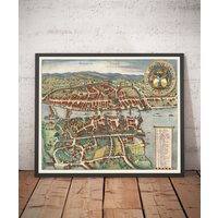 Alte Karte Von Zürich, Schweiz 1638 Merian - Zürichsee, Limmat, Kanäle, Burgmauern, Wappen Gerahmt Oder Ungerahmt von OldmapsShop