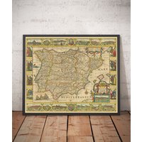 Alte Landkarte Von Spanien Und Portugal, 1659 Jansson - Madrid, Lissabon, Barcelona, Katalonien, Valentino, Iberia, Mittelmeer Geschenk Mit Oder Ohne von OldmapsShop