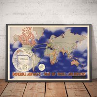 Imperial Airways Weltkarte, 1937 - Bauhaus British Empire Alte Karte Von Laszlo Moholy-Nagy Long Haul Airline Routes Gerahmt, Ungerahmt von OldmapsShop