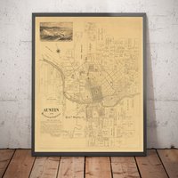 Seltene Alte Karte Von Austin, Texas Im Jahr 1891 - Sehr Früher Stadtplan, State Capitol, Landbesitzer, Eisenbahn, Damm, Ut Austin Gerahmtes von OldmapsShop