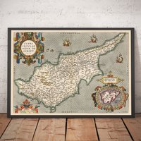 Seltene Alte Karte Von Cypern Abraham Ortelius, 1573 - Nikosia, Kyrenia, Famagusta, Limassol, Pafos Gerahmte, Ungerahmte Inselkarte von OldmapsShop