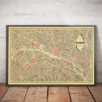 Seltene Alte Karte Von Paris, Frankreich Georges Peltier, 1950 - Louvre, Notre Dame, Sainte-Chapelle, Eiffelturm Gerahmt, Ungerahmt von OldmapsShop