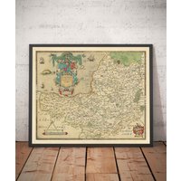 Seltene Alte Karte Von Somerset, 1575 Saxton - Bath, Bristol, West Country, Mendips, Yeovil, Weston-Super-Mare, Taunton Gerahmtes, Ungerahmtes von OldmapsShop