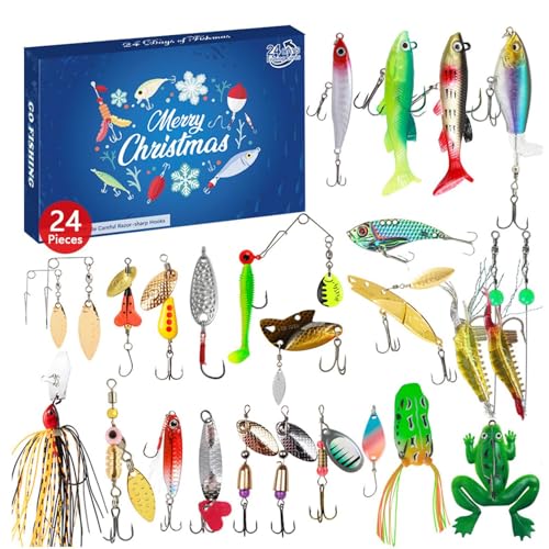 Angelbedarf Adventskalender,24-Tage Fischfang Countdown Kalender | Angelköder Set Mit Zubehör Für Erwachsene von Oldmoom