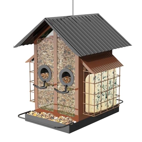 Fenstervogelfutterautomat - Metall Transparentes Finkenfutterhaus Mit Doppeldach | Vogelfutter Zubehör Für Garten Balkon Terrasse Beobachtung von Oldmoom