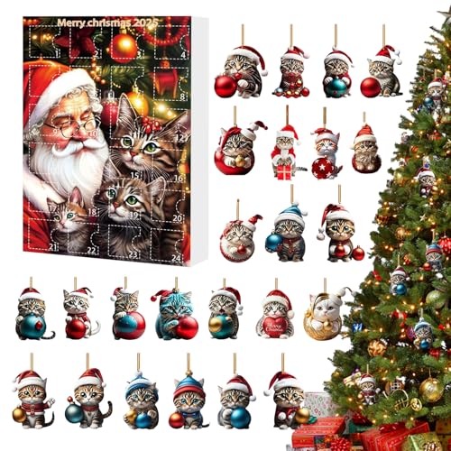 Katze Ornamente für Weihnachtsbaum - 2D Acryl Tier Katze Hängende Ornamente | 24-Tage-Countdown-Kalender, Kätzchen-Charm für Auto Rückspiegel Tür Wand Weihnachtsbaum Katze Ornamente für Weihnachtsbaum - 2D Acryl Tier Katze Hängende Ornamente | 24-Tage-Countdown-Kalender, Kätzchen-Charm für Auto Rückspiegel Tür Wand Weihnachtsbaum von Oldmoom