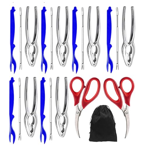 Oldmoom Krabbenknacker und Zubehör,Ergonomische Küchenhelfer Zum Knacken - Nussknacker Zange Hummerbein Gabel Set - Für Festbankett Restaurantküche Zubereitung Kochen von Oldmoom