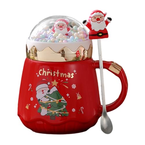 Oldmoom 500ml Weihnachtstasse, Weihnachtsbecher, Keramik Kaffeetasse Weihnachtsbecher mit Deckel Löffel, Weihnachtsmann Keramik Kaffeebecher, Kaffeetasse Teetasse Milchtasse für Heiß- & Kaltgetränke von Oldmoom