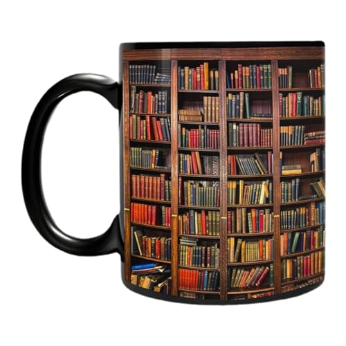 Oldmoom Bibliothek Bücherregal Tasse,Bibliothekar-Kaffeetasse mit 3D-Bücherregal-Design | Creative Space Keramik-Kaffeetassen, Mehrzweckbecher, 350 ml, Bücherwurm-Tasse für Damen und Herren von Oldmoom