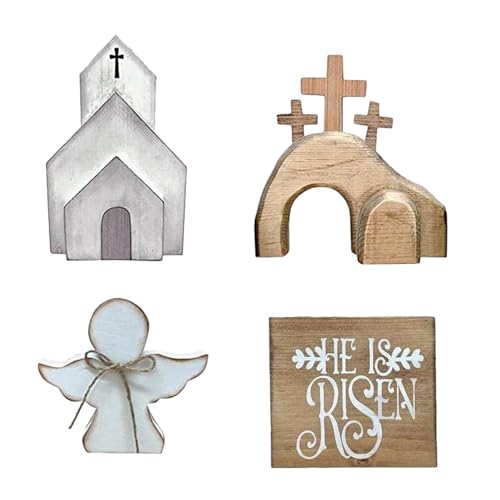 Oldmoom Osterszene Holz Set, Ostern Auferstehung Szene, Jesus-Grab-Ostertablett-Bundle-Set, Ostern Auferstehungsszene Set, Osterszene aus Holz für Ostern Tischschmuck Dekoration von Oldmoom