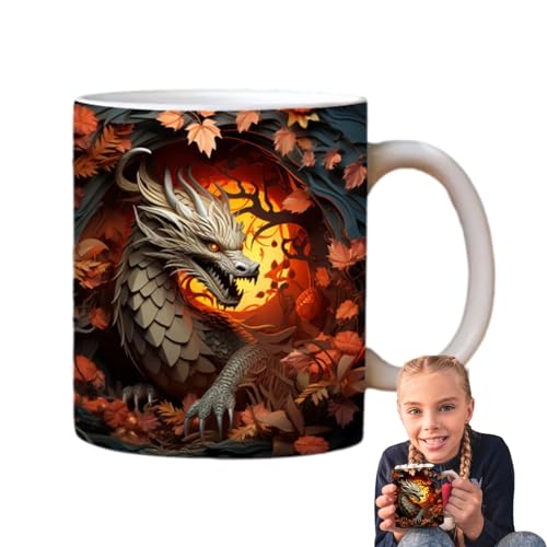 Oldmoom Sternzeichen Drache Kaffeetasse,2024 Tassen mit Drachenmuster - Kreatives Neujahrsgeschenk für Frauen und Männer, 325 ml, chinesisches Mondjahr von Oldmoom