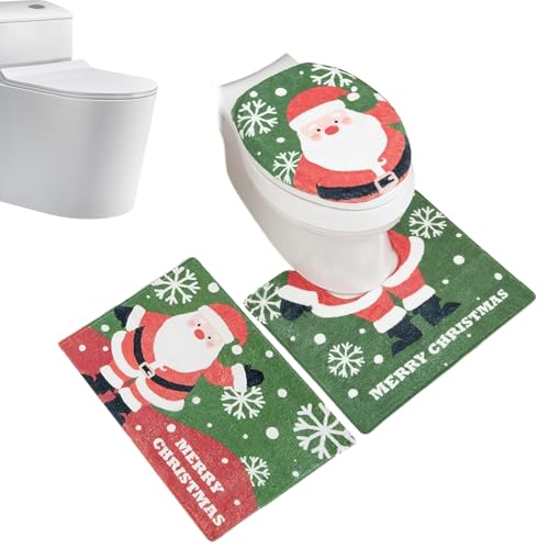 Oldmoom Weihnachts Badezimmer Teppiche | Weihnachts Badezimmer Deko Toilettendeckel Abdeckung - Cartoon Winter Deko Für Paare Erwachsene Familie von Oldmoom