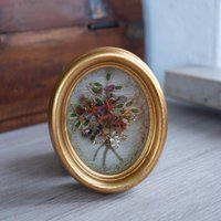 3D Blumenstrauß Aus Perlenbesetzten Blumen in Kleinem Ovalen Goldrahmen - Vintage Draht Baum Des Lebens Wanddeko Einzugsgeschenk von OldtimerBeauties