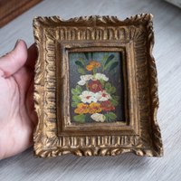Kleines Vintage Ölgemälde Naive Kunst Original Blumen/Motiv von OldtimerBeauties