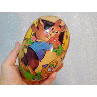 Zwei Hasen Mit Osternest Vintage Osterei Aus Pappmache. Geschenke Ostereier Hasen. Dekorative Eierschachtel. Handgefertigt in Deutschland. 15cm von OlenaGodinhoAntiquar