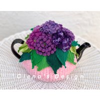 Gehäkelte Teekanne Kuscheliges Stövchen Rosa Bezug Violett Aster Herbstblumen Gehäkelt Grün Küchenaccessoire Häkeln High Tea Time Party Geschenk von OlenasDesign