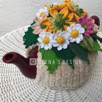 Gehäkelte Teewärmer Beige Frühlingsblume Daisy Gehäkelt von OlenasDesign