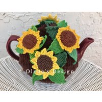 Gehäkelte Teewärmer Braun Gehäkelt Sonnenblume Herbst Ernte Grün Küchenaccessoire Blumen von OlenasDesign