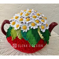 Gehäkelte Teewärmer Gänseblümchen Weißes Grün Gehäkeltes Accessoire Küchenaccessoire Häkeln High von OlenasDesign