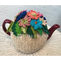 Gehäkelte Teewärmer Gehäkelt Frühlingsblume Weiß Gelb Blau Grün Küchenaccessoire von OlenasDesign