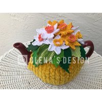 Gehäkelte Teewärmer Gelb Tee Bezug Narzisse Grün Küchenaccessoire Gehäkelt High Tea Accessoire von OlenasDesign