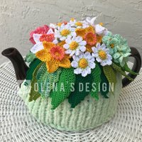Gehäkelte Teewärmer Gelb Teebezug Frühlingsblume Narzisse Gänseblümchen Grün Küchenaccessoire Gehäkelt High Teezubehör von OlenasDesign