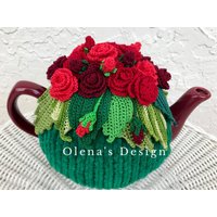 Gehäkelte Teewärmer Grün Teekanne Rot Rote Rosen Gehäkelte Blume Küchenaccessoire Gehäkeltes Muttertagsgeschenk Für Sie von OlenasDesign